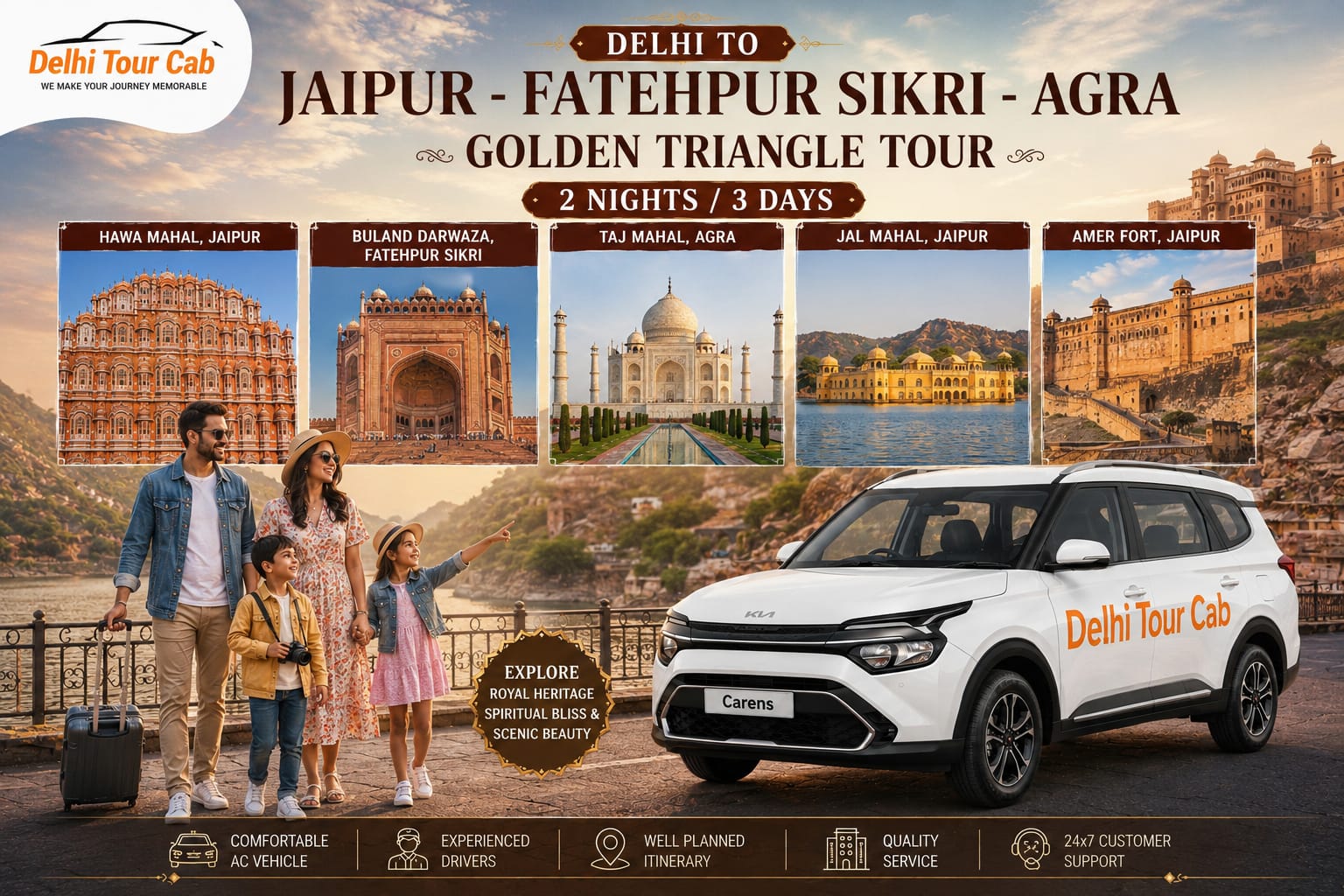 Delhi to Jaipur Fatehpur Sikri Agra golden triangle 2 night 3 days tour by car