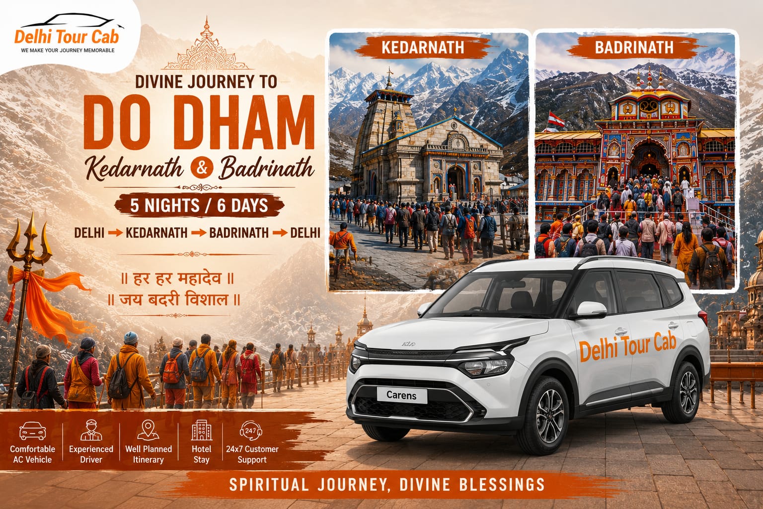 Delhi to do Dham Yatra package by car 5N 6D