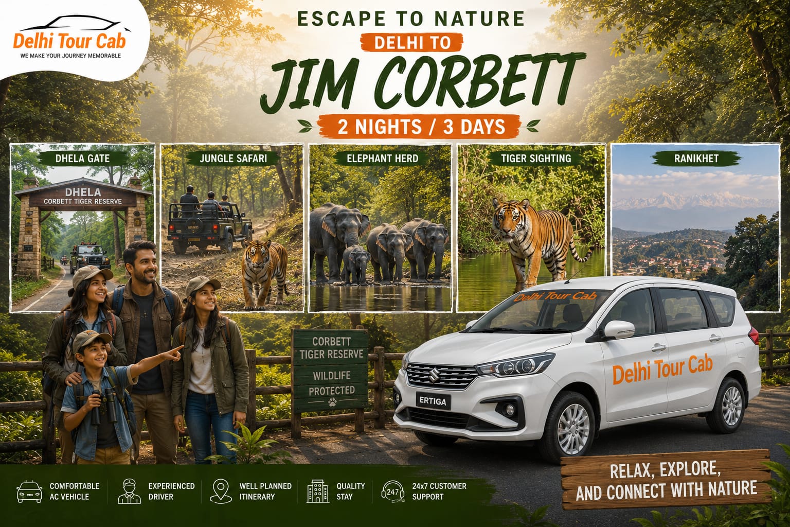 Delhi to Jim corbet tour by Car 2night 3 days
